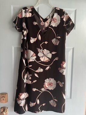 a new day Black Midi Dress with Blush and Cream Floral Print